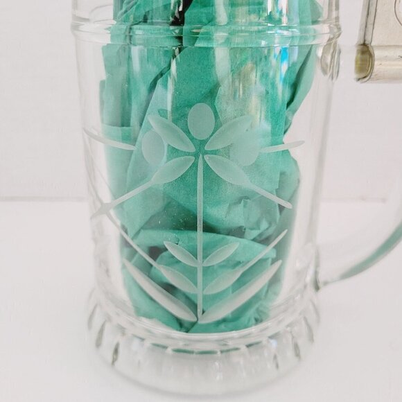 Vintage BFM-N West Germany Etched Crystal Clear Glass Beer Stein Pewter Lid - Picture 10 of 11